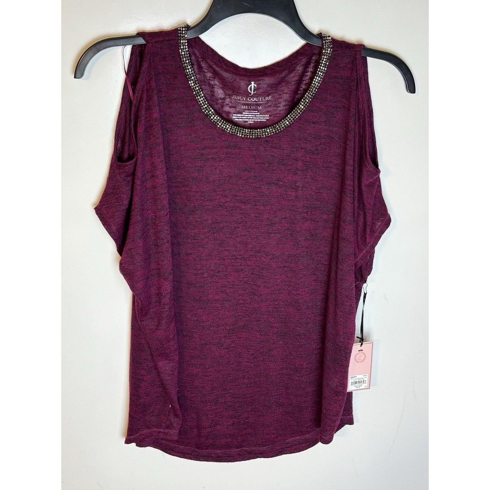 Juicy Couture women Y2K space dye cold shoulder bejeweled Top Medium NWT